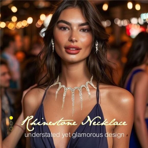 Rhinestone Necklace and Earrings Prom Bridal Wedding Jewelry Sets - Picture 2 of 7